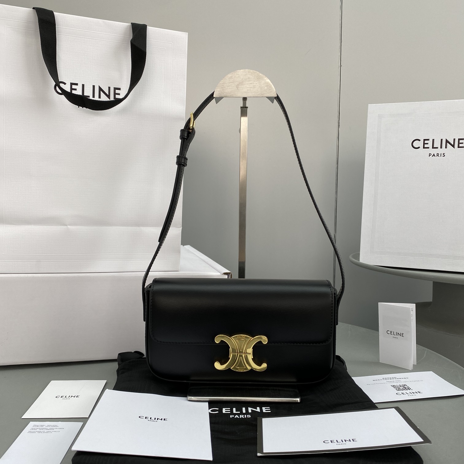 Celine Triomphe Shoulder Bag Black For Women 8in/20cm 194143BF4.38NO - Soul Replicas