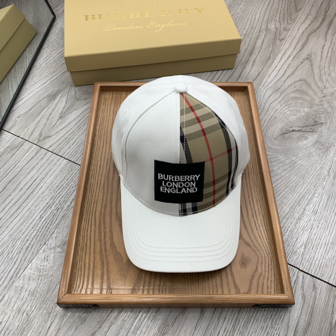 Burberry Monogram Motif Icon Stripe Cotton Baseball Cap In White - Soul Replicas