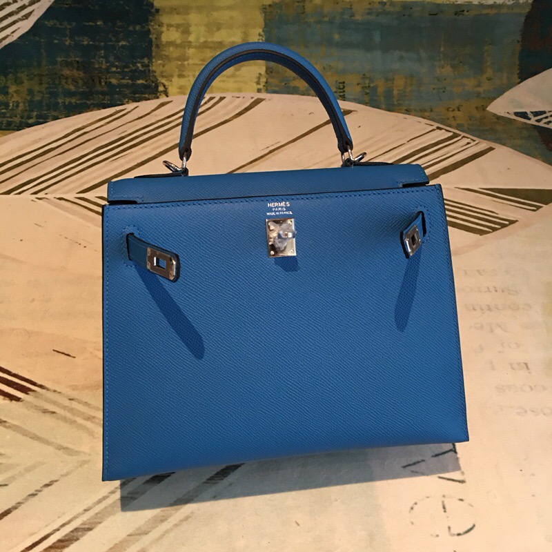 Hermes Kelly Blue For Women Silver Toned Hardware 10in/25cm - Soul Replicas