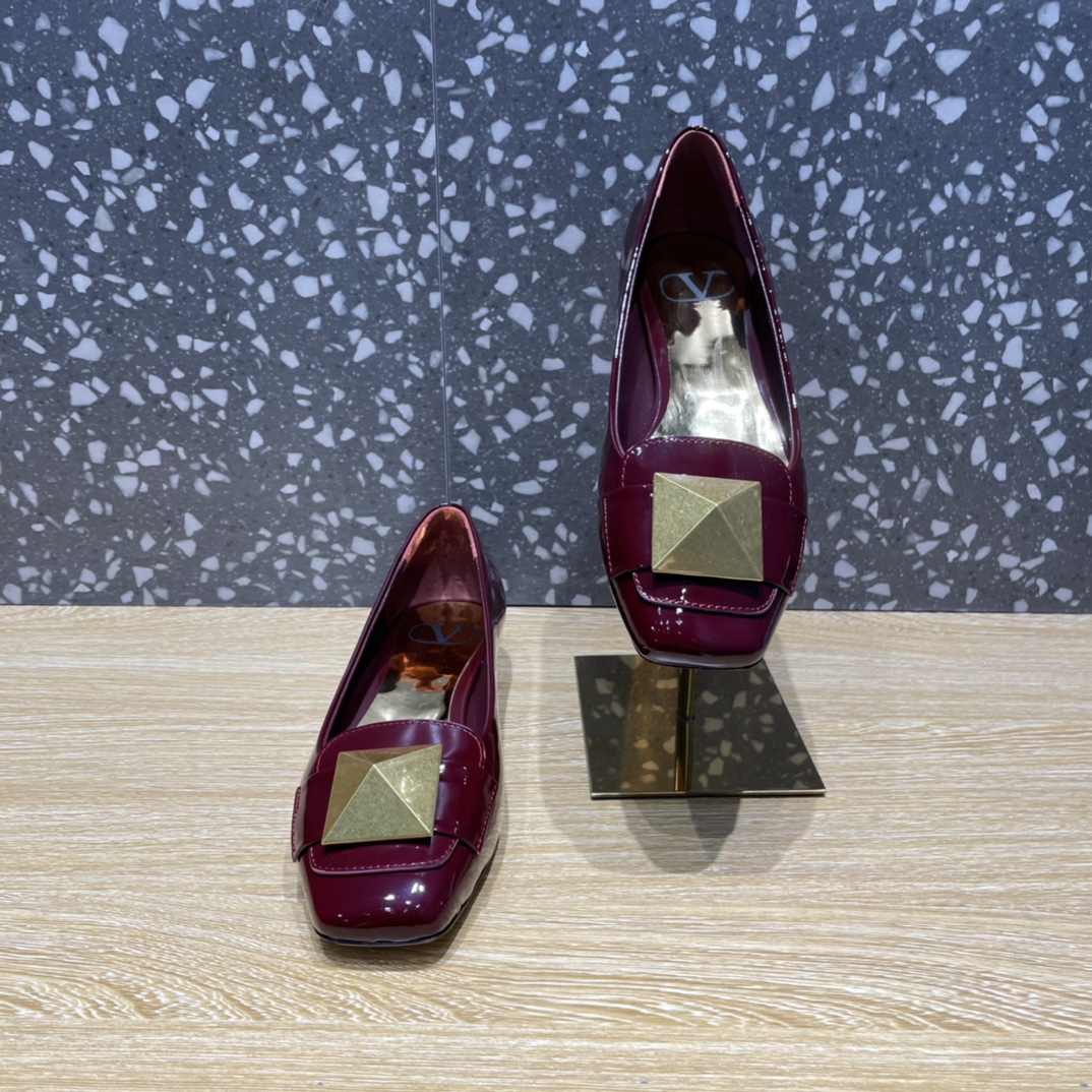 Valentino Garavani One Stud Patent Ballet Flats Red Plum For Women - Soul Replicas