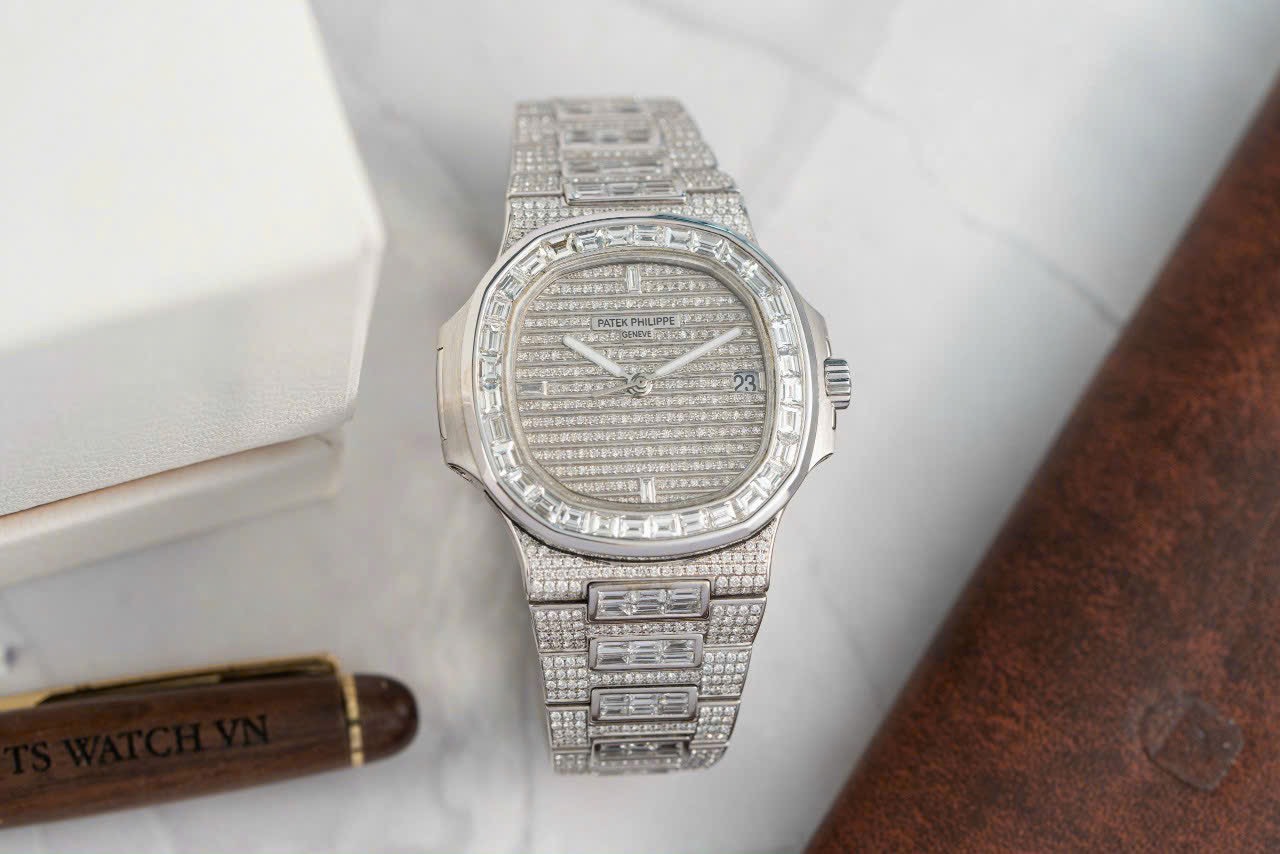 Patek Philippe Clone Watch Nautilus 5719 Full Diamonds Baguette 40mm - Soul Replicas