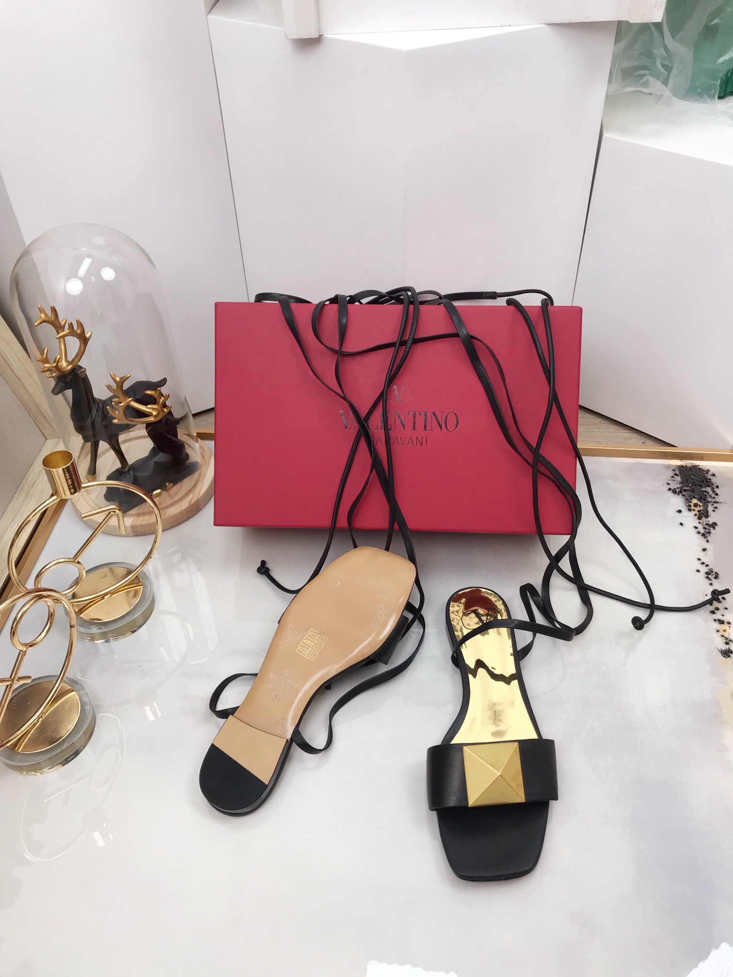 Valentino Garavani One Stud Gladiator Flat Sandals Black For Women WS0EK9CYI - Soul Replicas