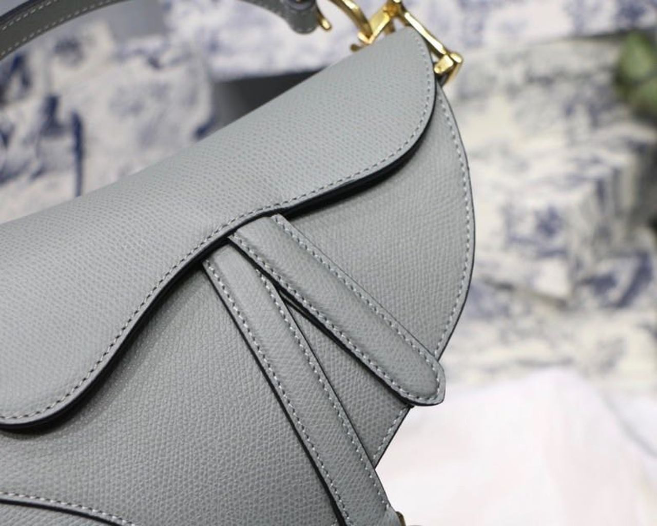 Christian Dior Saddle Bag Light Blue Grained Gold Toned Hardware Canvas For Women 19.5cm/7.6in CD - Soul Replicas