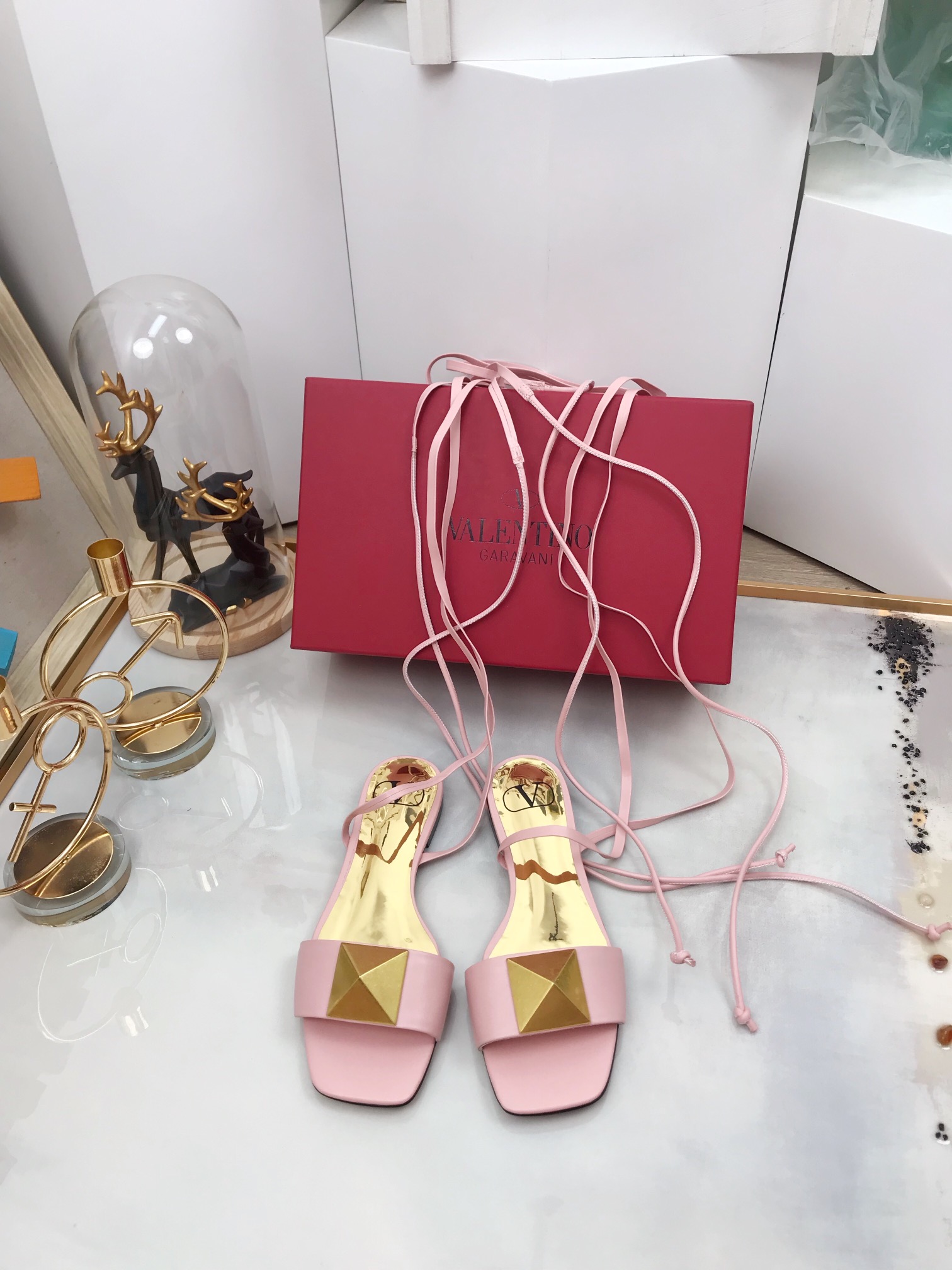 Valentino Garavani One Stud Gladiator Flat Sandals Light Pink For Women WS0EK9CYI - Soul Replicas