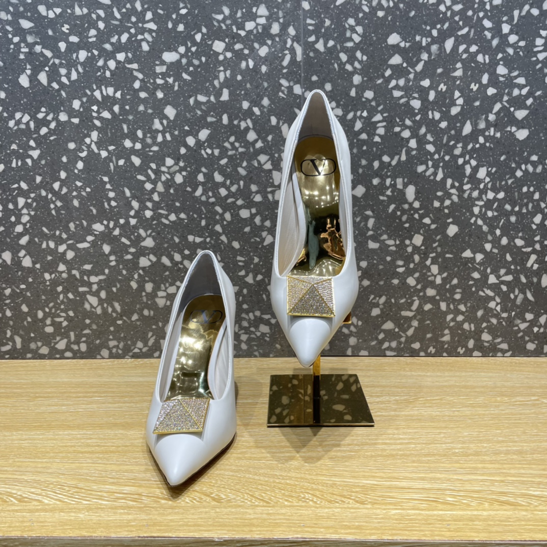 Valentino Garavani One Stud Pump With Maxi Stud Crystals White For Women WS0FH8XIC - Soul Replicas