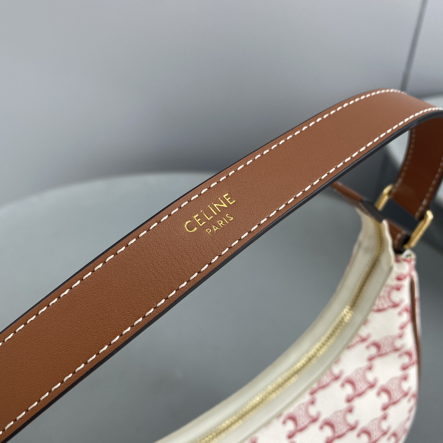 Celine Ava Bag In Triomphe Canvas White/Red For Women 9in/23.5cm  - Soul Replicas