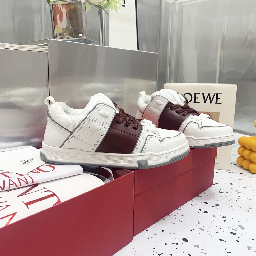 Valentino Garavani Open Skate Sneakers With Patent Band Brown For Women WS0FB1DXI - Soul Replicas