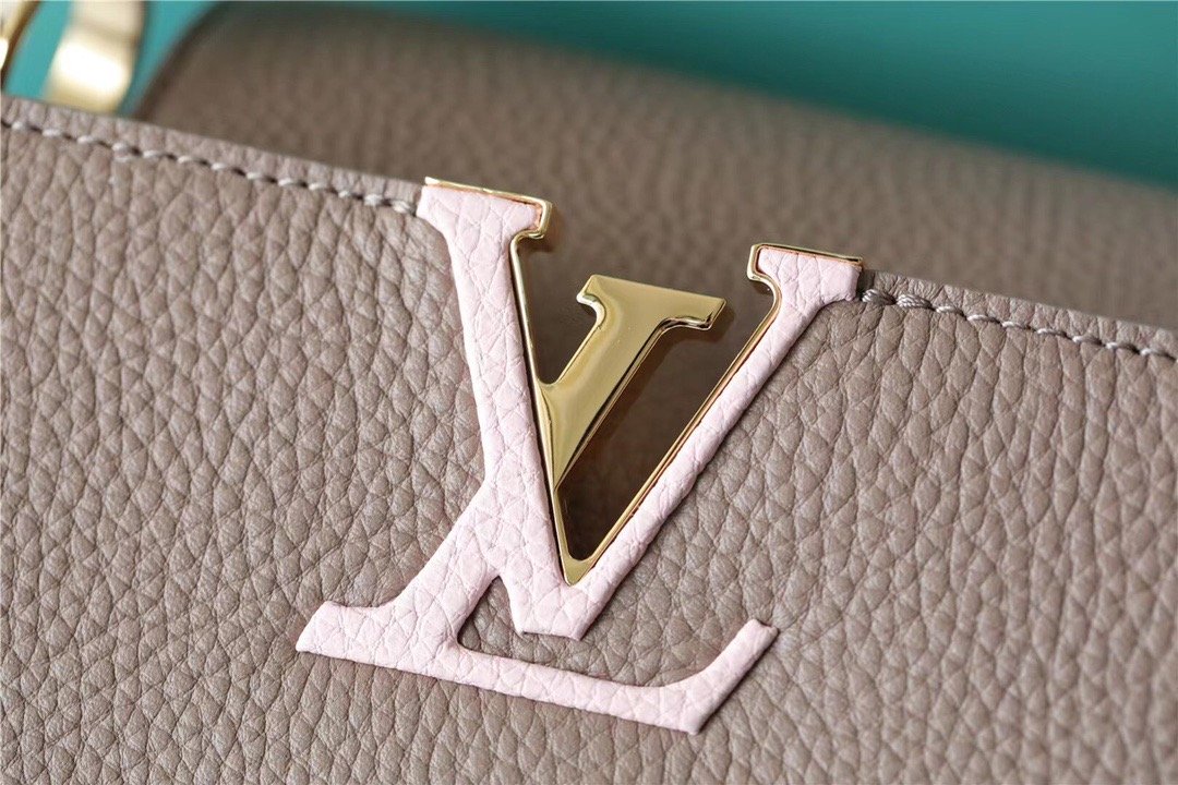 Louis Vuitton Capucines MM Taurillon Smokey Brown Green/ Creme/ Pink For Women. Women's Bags. Shoulder And Crossbody Bags 12.4in/31.5cm LV M59516 - Soul Replicas