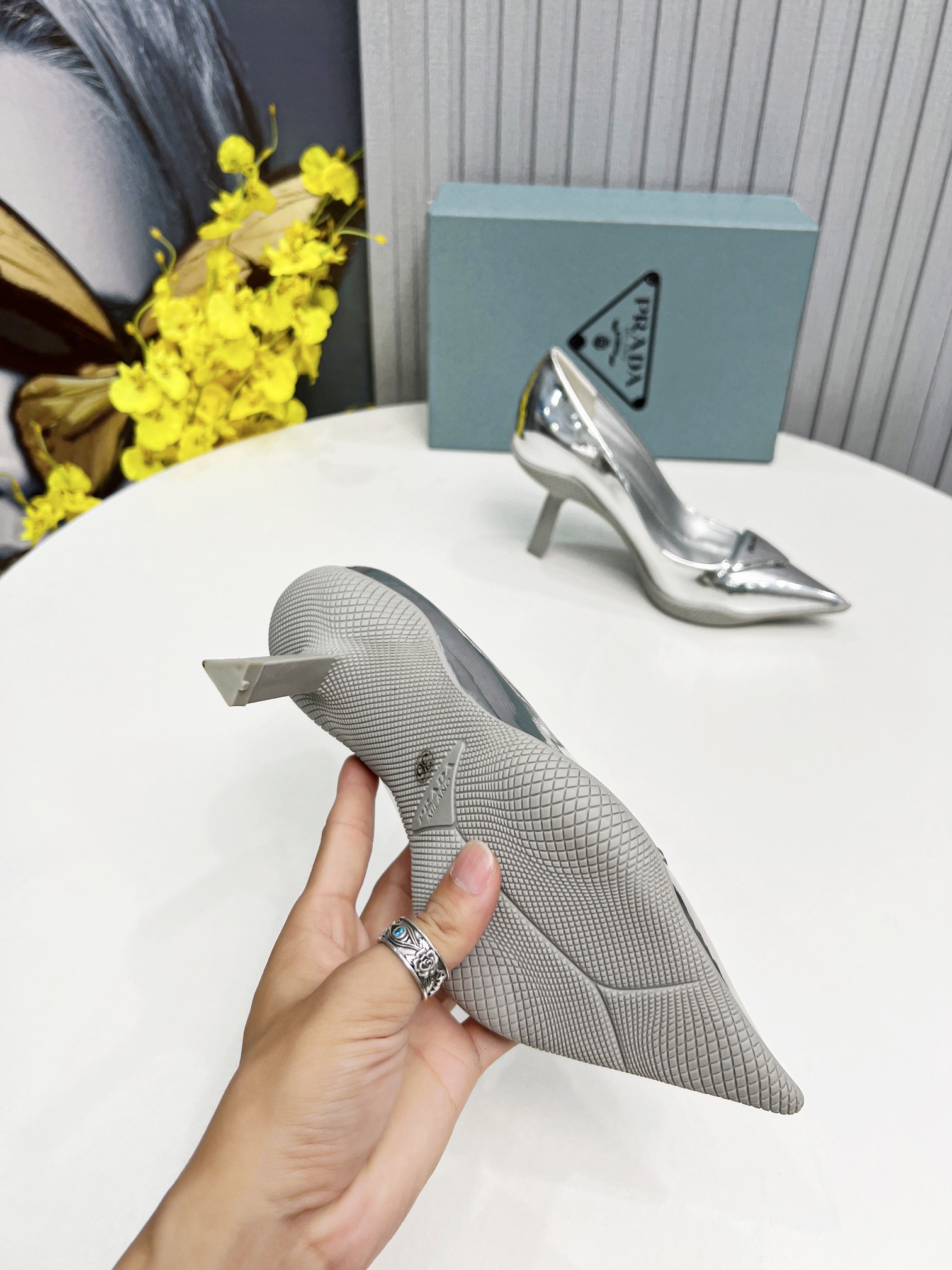 Prada Brushed Slingback Pumps Silver For Women Prada - Soul Replicas