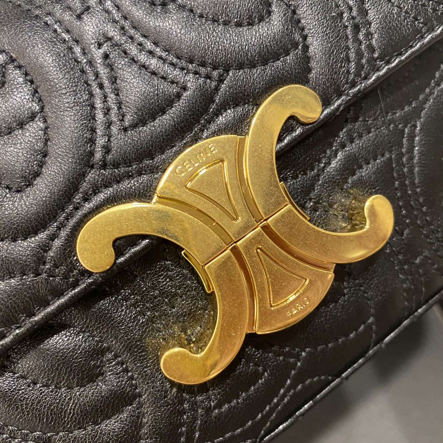 Celine Triomphe Shoulder Bag In Quilted Triomphe Lambskin Black For Women 8in/20cm 194143EF4.38NO - Soul Replicas