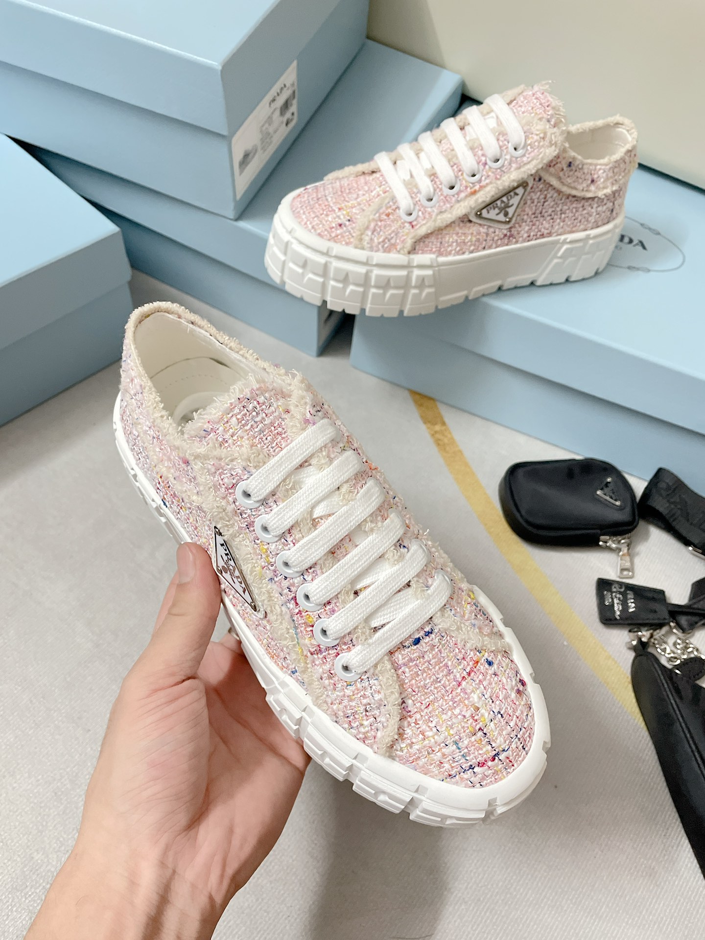 Prada Double Wheel Gabardine Sneakers Pink For Women 2in/50mm Prada - Soul Replicas