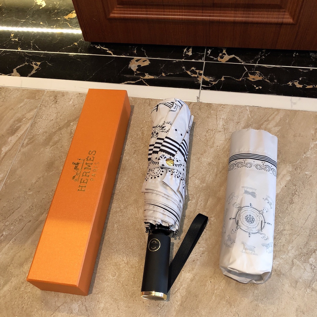 Hermes Pluie De H Folding Umbrella White - Soul Replicas