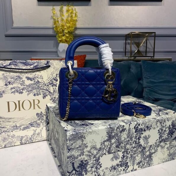 Christian Dior Mini Lady Dior Bag with Chain Gold Toned Hardware Electric Blue For Women 18cm/7in CD - Soul Replicas