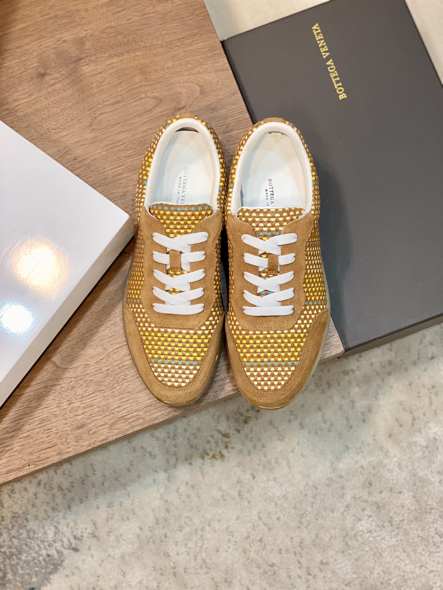 Bottega Veneta Men's Knit Sneakers Yellow For Men - Soul Replicas