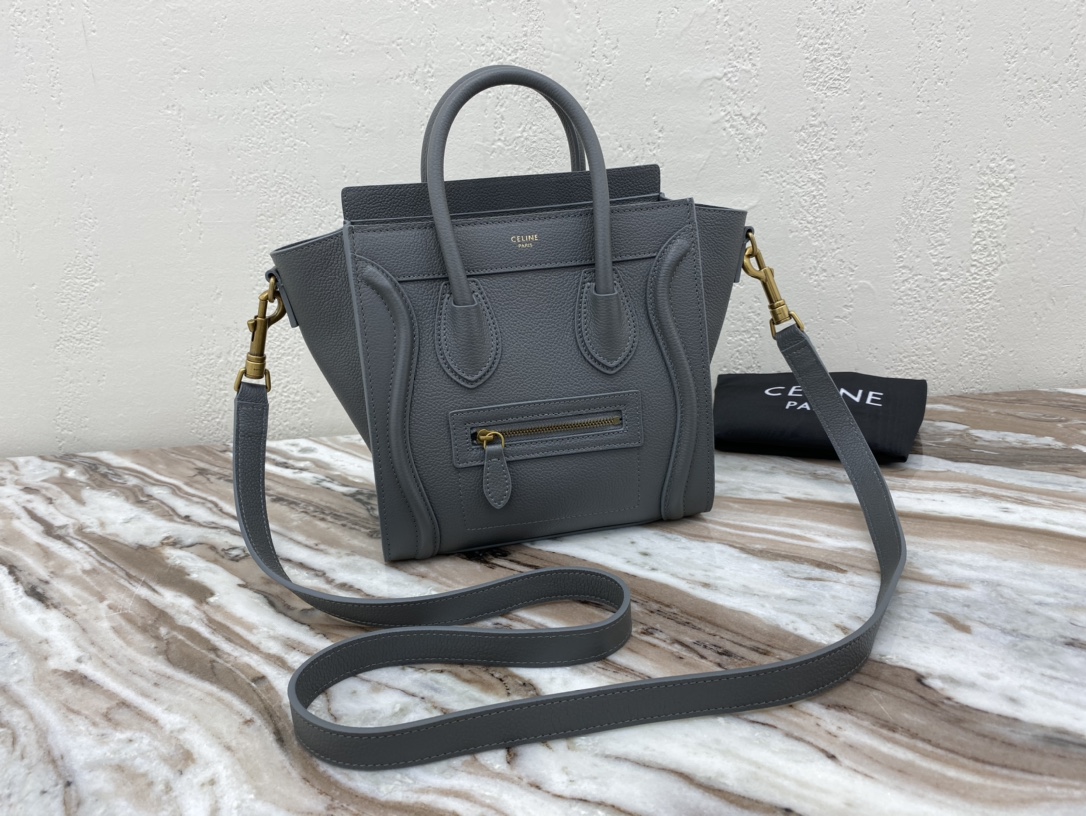 Celine Nano LuGucciage Bag In Drummed Grey For Women 8in/20cm 189243AQL.10KL - Soul Replicas