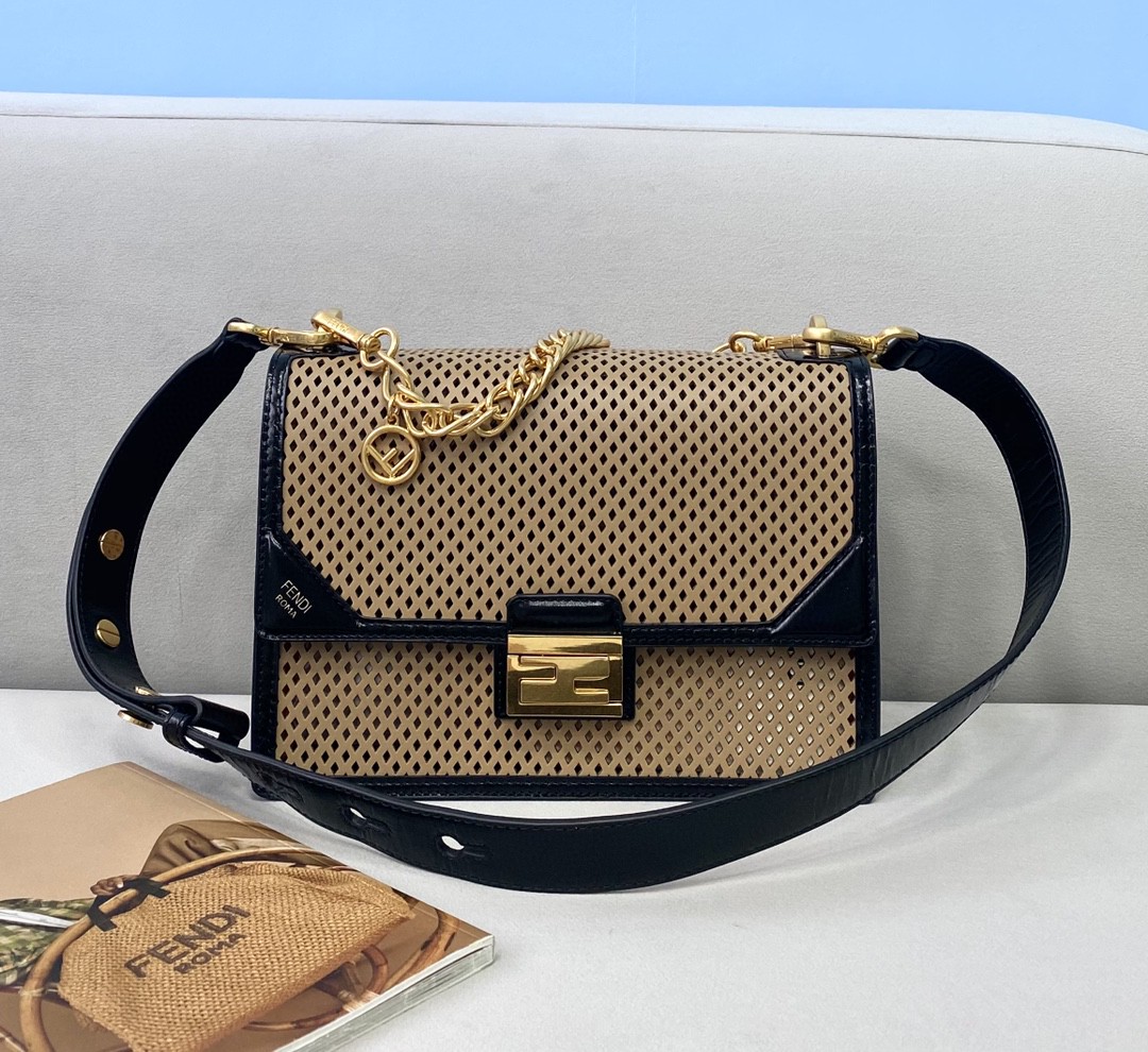 Fendi Medium Kan U Black and Brown Bag For Woman 25cm/10in - Soul Replicas