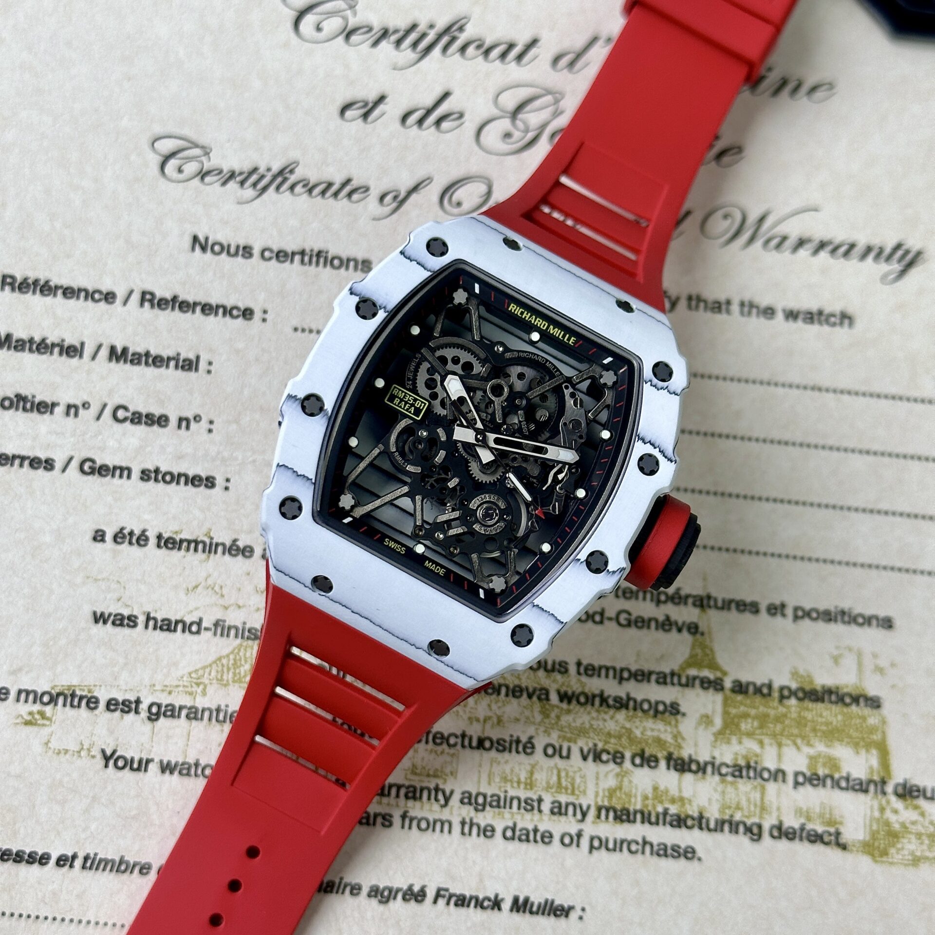 Richard Mille RM35-01 Rafael Nadal Red Rubber Strap Replica 1:1 Watch BBR Factory 42mm - Soul Replicas