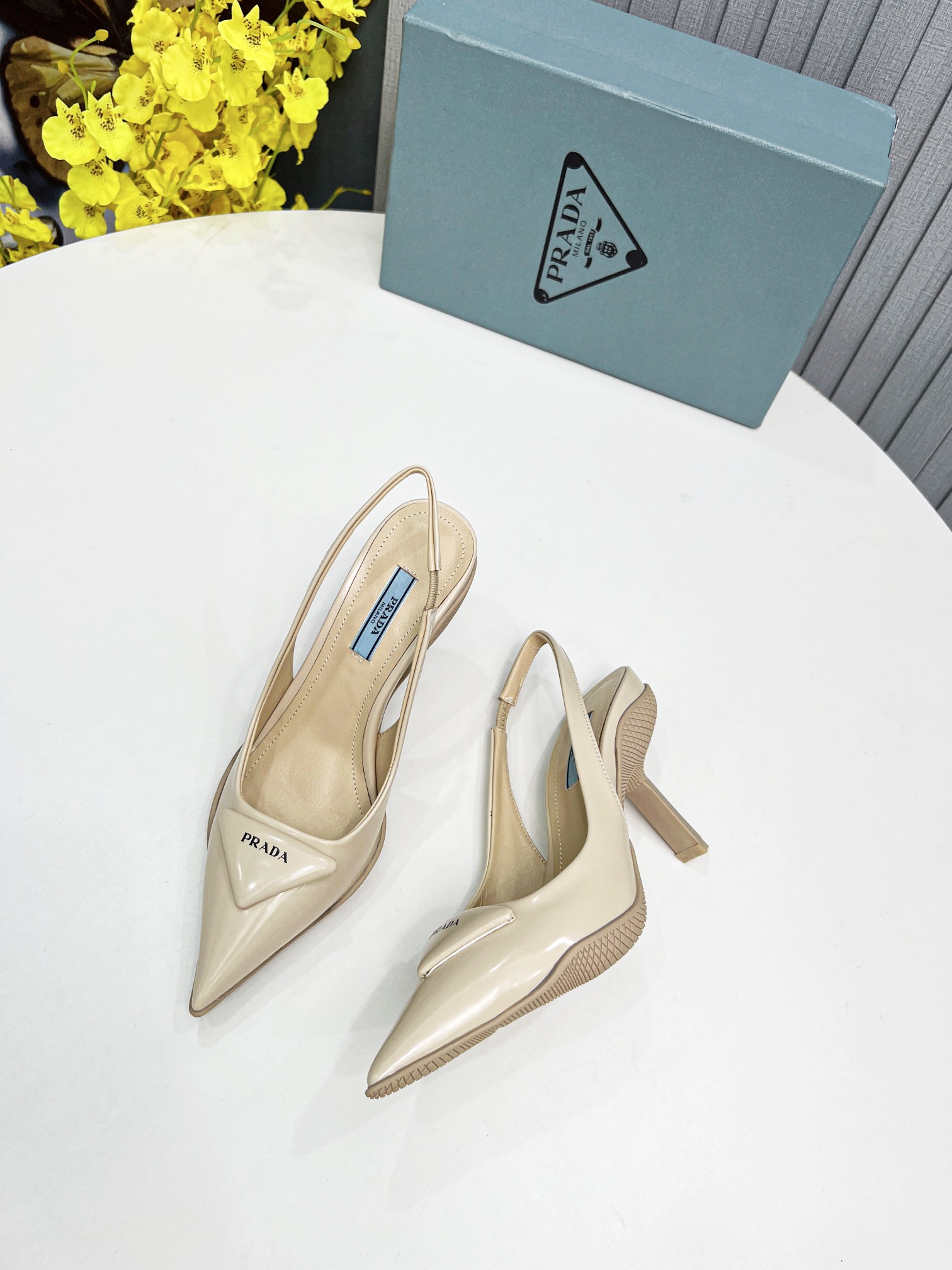 Prada Brushed Slingback Pumps Beige For Women Prada  - Soul Replicas