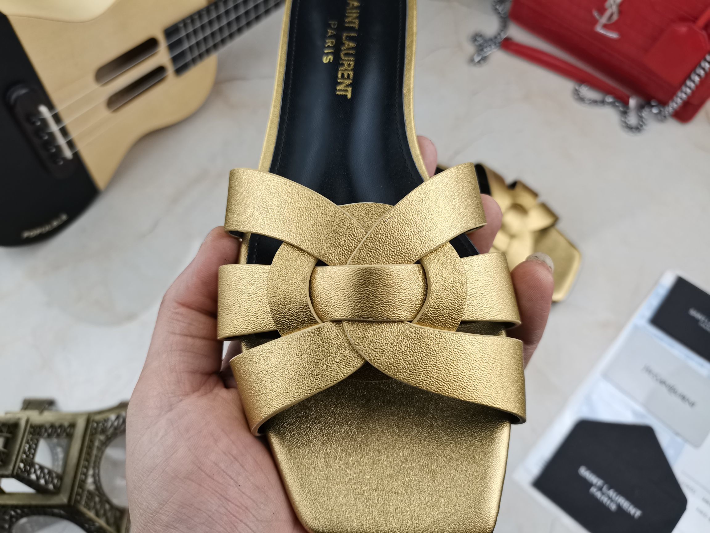 Yves Saint Laurent Women's Tribute Flat Mules Gold For Women YSL - Soul Replicas