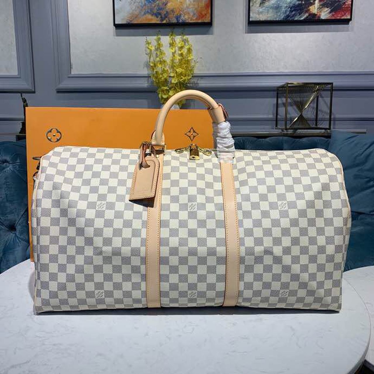 Louis Vuitton Keepall Bandouliere 55 Damier Azur Canvas For Women. Women-s Handbags. Travel Bags 21.7in/55cm LV N41429 - Soul Replicas