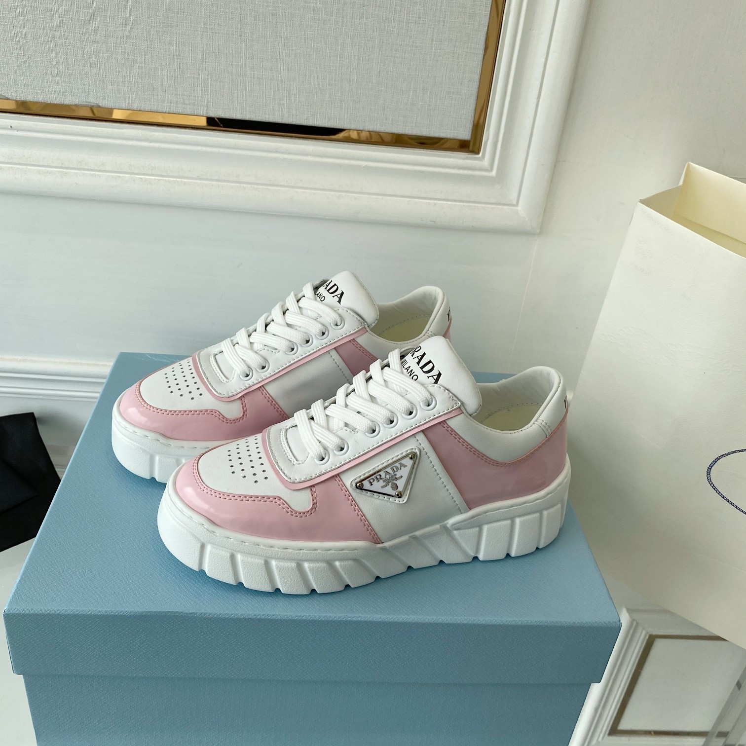 Prada Women's Gabardine Sneakers Pink For Women LV - Soul Replicas