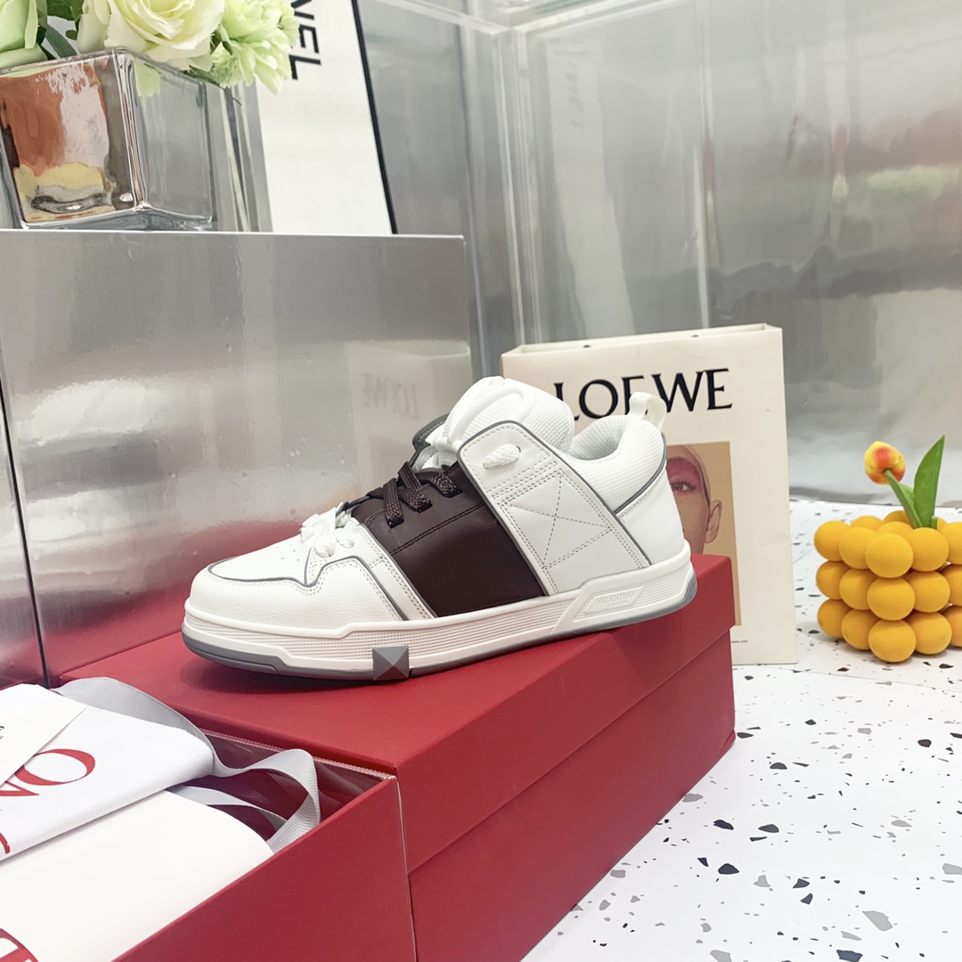 Valentino Garavani Open Skate Sneakers With Patent Band Dark Brown For Women WS0FB1DXI - Soul Replicas