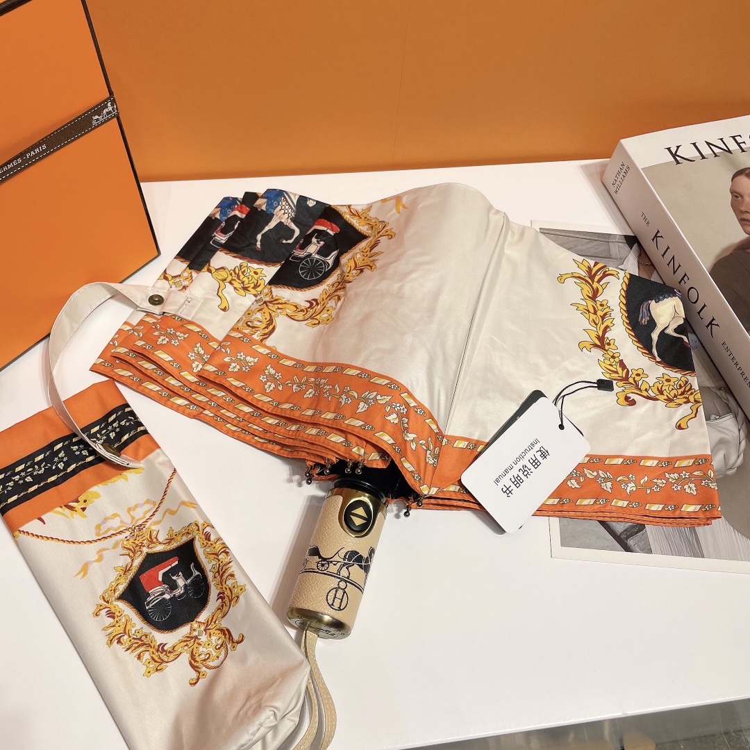 Hermes Pluie De H Folding Umbrella White - Soul Replicas