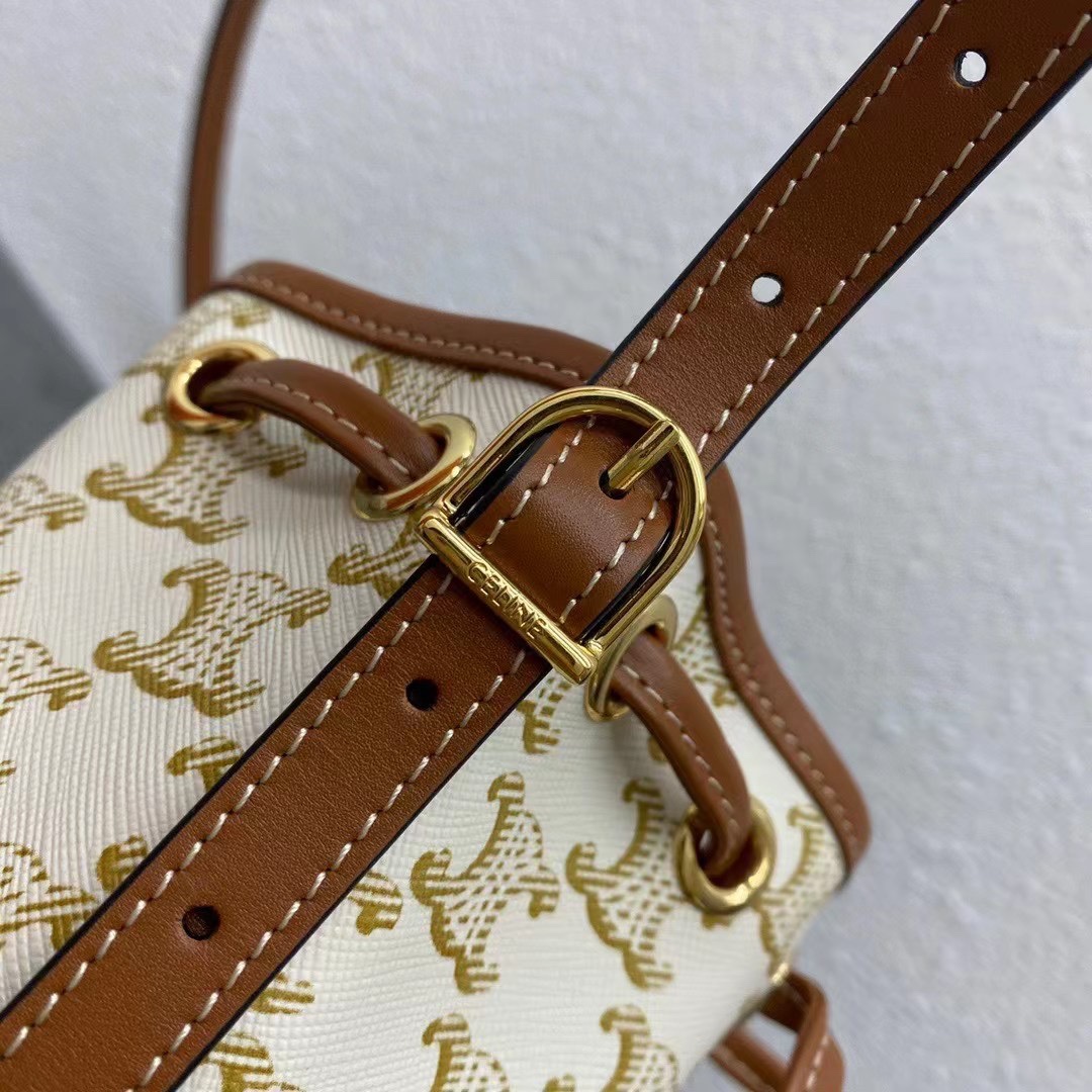 Celine Small Drawstring Bag In Trimphe Canvas White For Women 7.9in/20cm - Soul Replicas