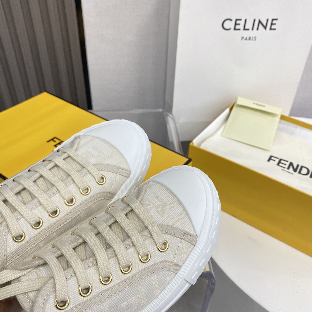 Fendi Domino Fabric Sneakers Beige For Women - Soul Replicas
