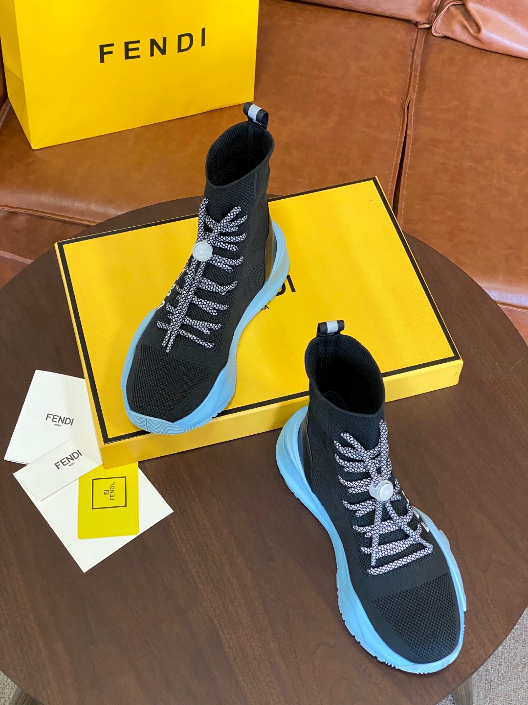 Fendi High Top Sneakers Black Blue For Women - Soul Replicas