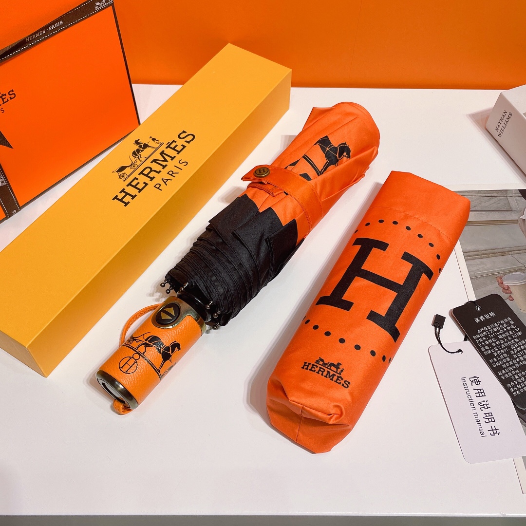 Hermes Pluie De H Folding Umbrella Orange - Soul Replicas