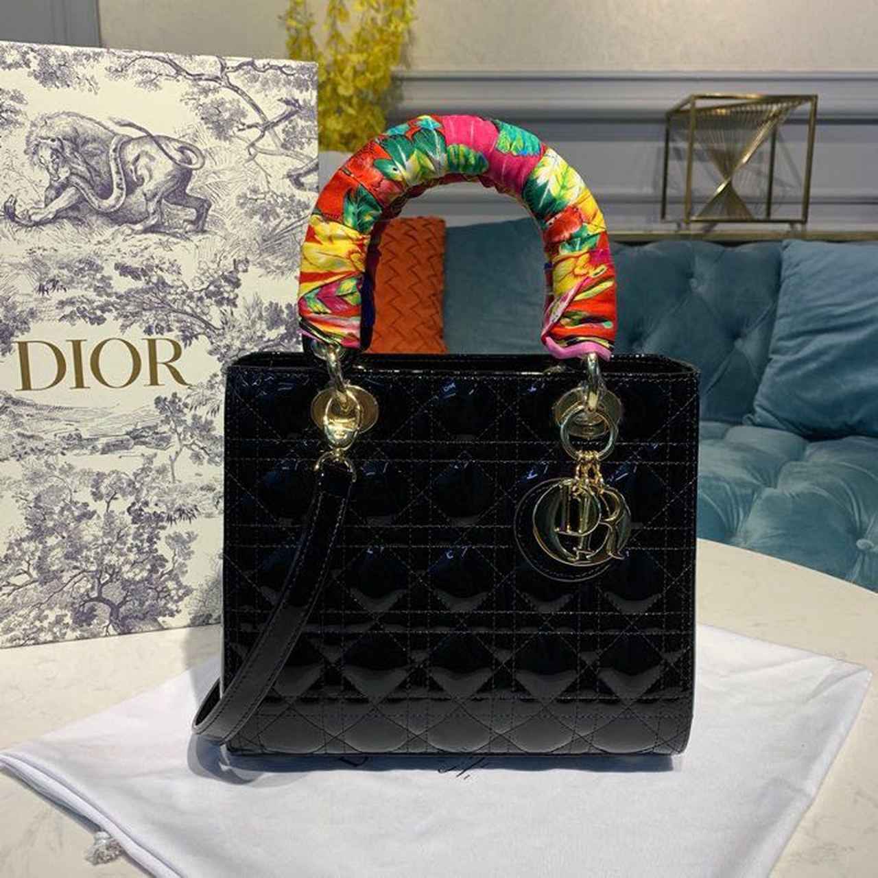 Christian Dior Medium Patent Lady Dior Bag Black For Women 24cm/9in - Soul Replicas