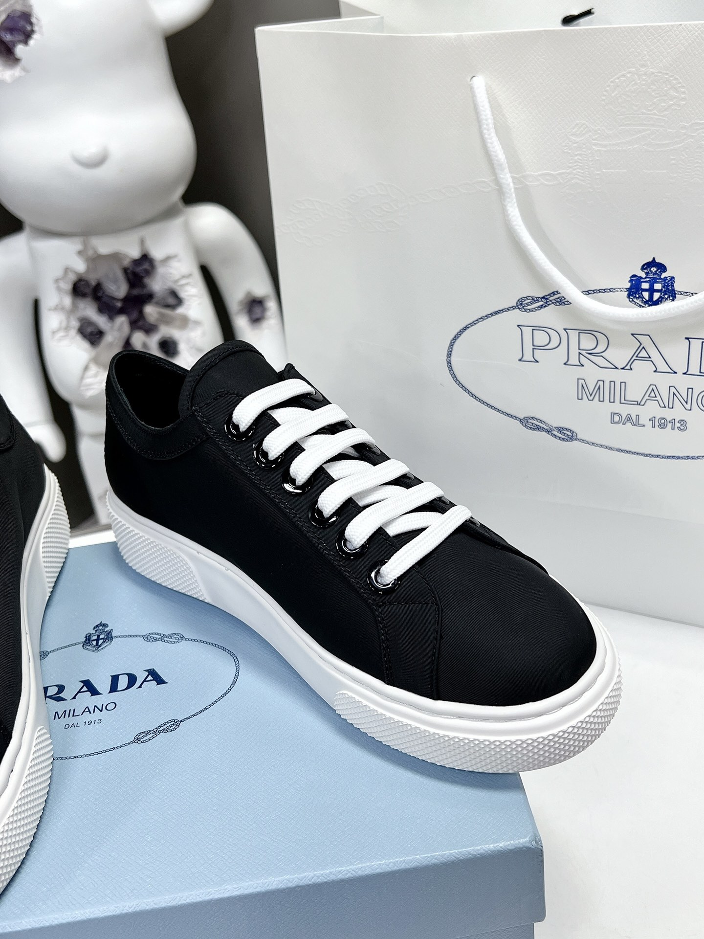 Prada Macro Re-Nylon And Brushed Sneakers Black For Women 1.2in/30mm Prada - Soul Replicas