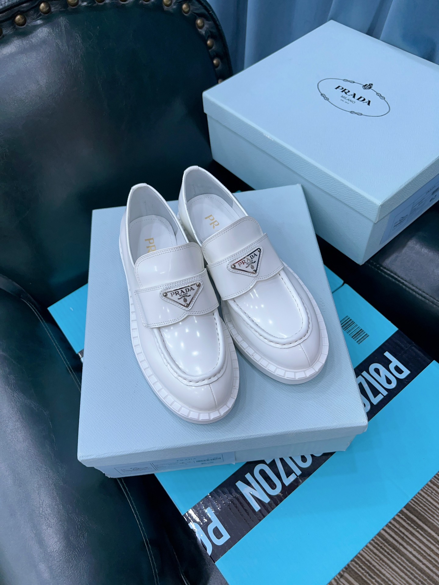 Prada Chocolate Sharp Brushed Pointed Loafers White For Women 1.6in/40mm Prada - Soul Replicas