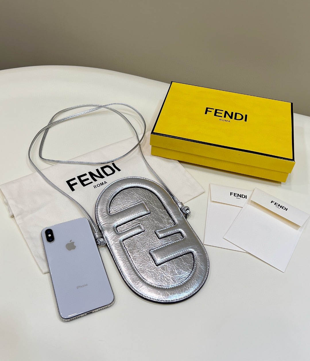 Fendi 12 Pro Phone Holder Silver Bag For Woman 21.5cm/8.5in 7AS055AISPF0MK5 - Soul Replicas
