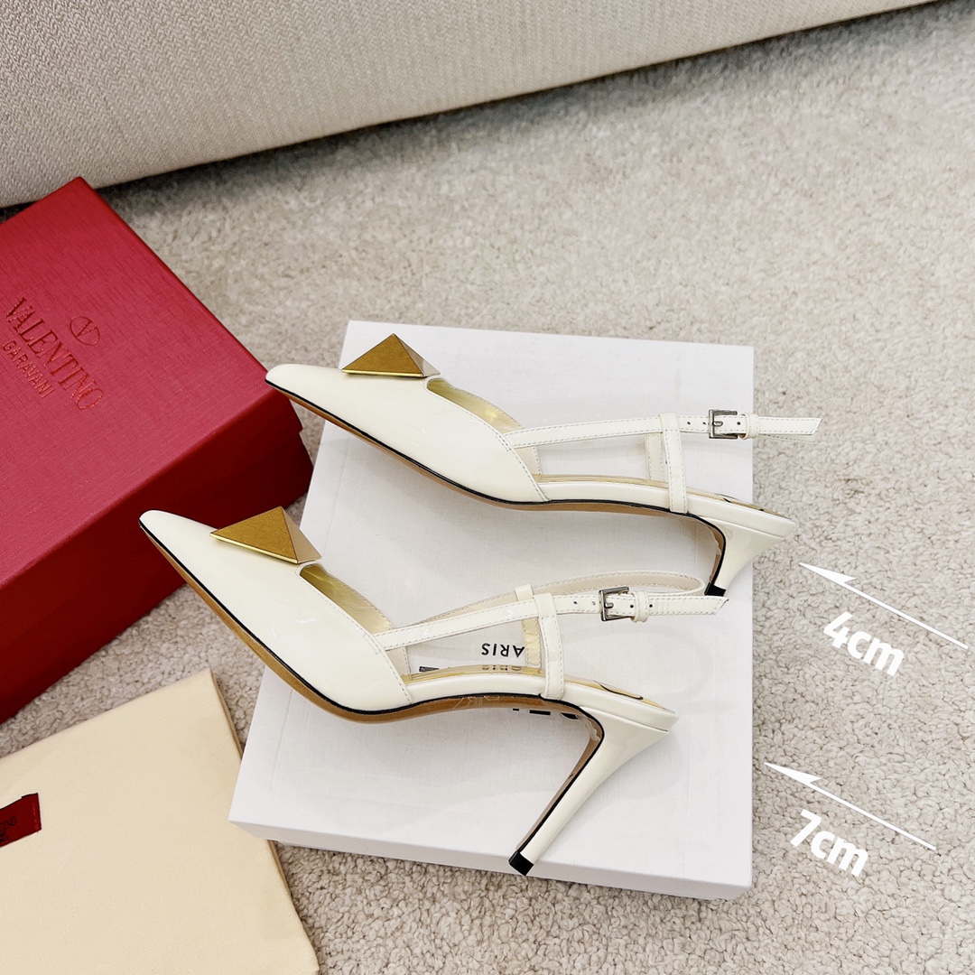 Valentino Garavani One Stud Patent Slingback Pump With Maxi Stud White For Women - Soul Replicas