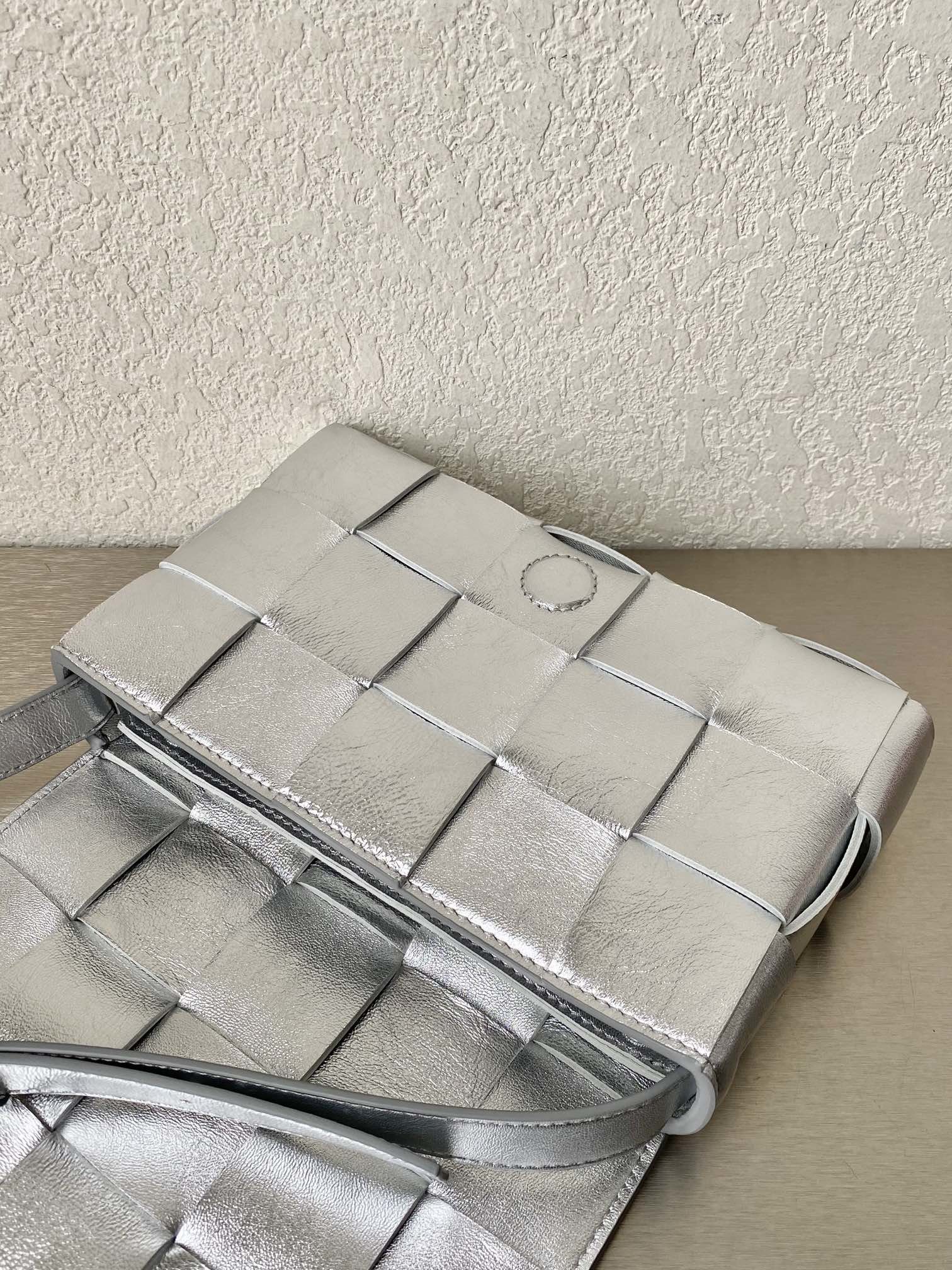 Bottega Veneta Cassette Crossbody Bag Silver. For Women. Women-s Bags 9.1in/23cm  - Soul Replicas