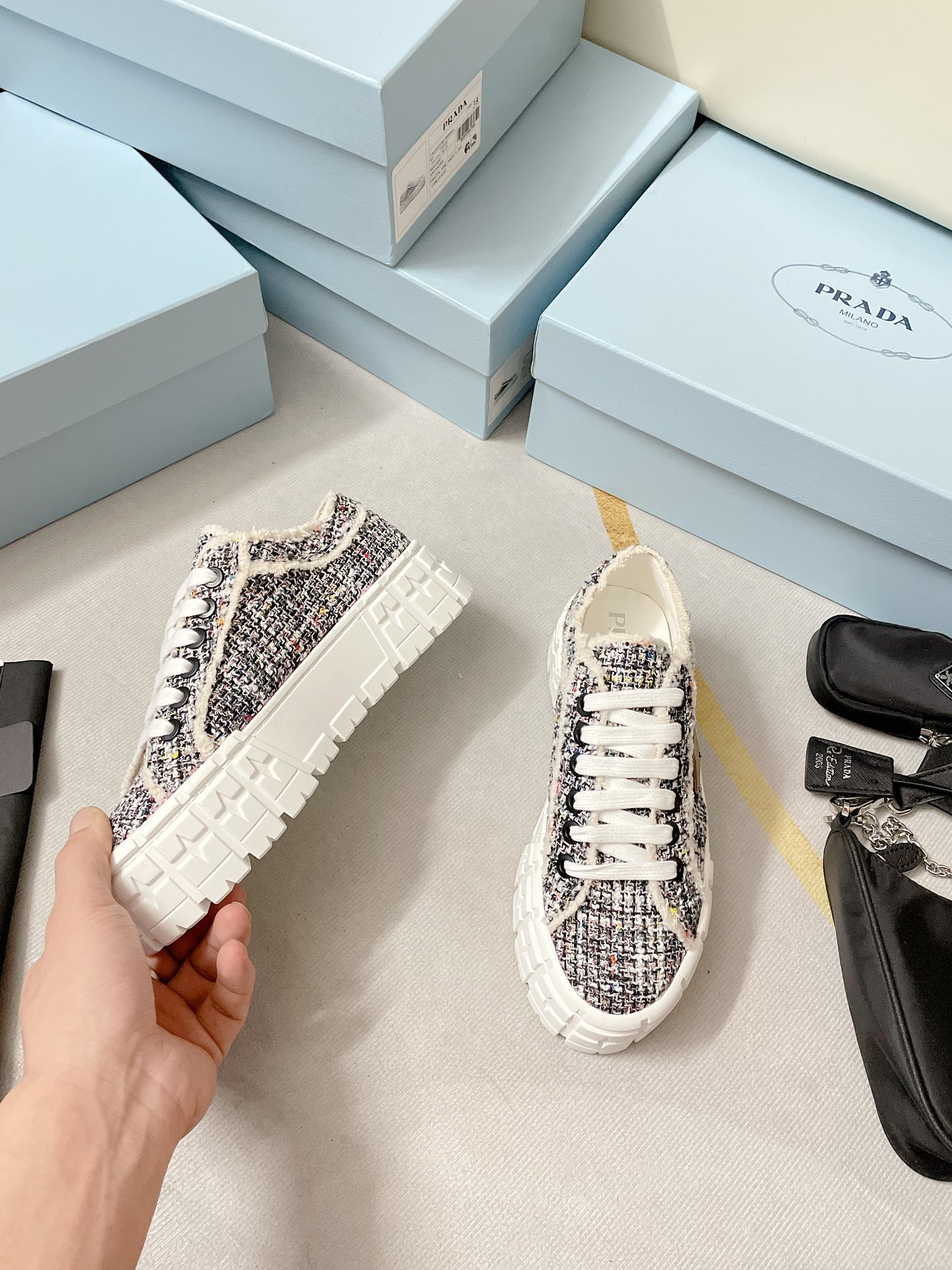 Prada Double Wheel Gabardine Sneakers Black For Women 2in/50mm Prada - Soul Replicas