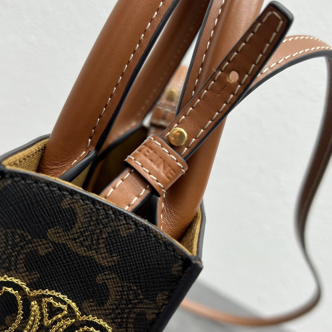 Celine Mini Folco In Triomphe Canvas With Triomphe Heart Embroidery Brown For Women 8in/20cm - Soul Replicas