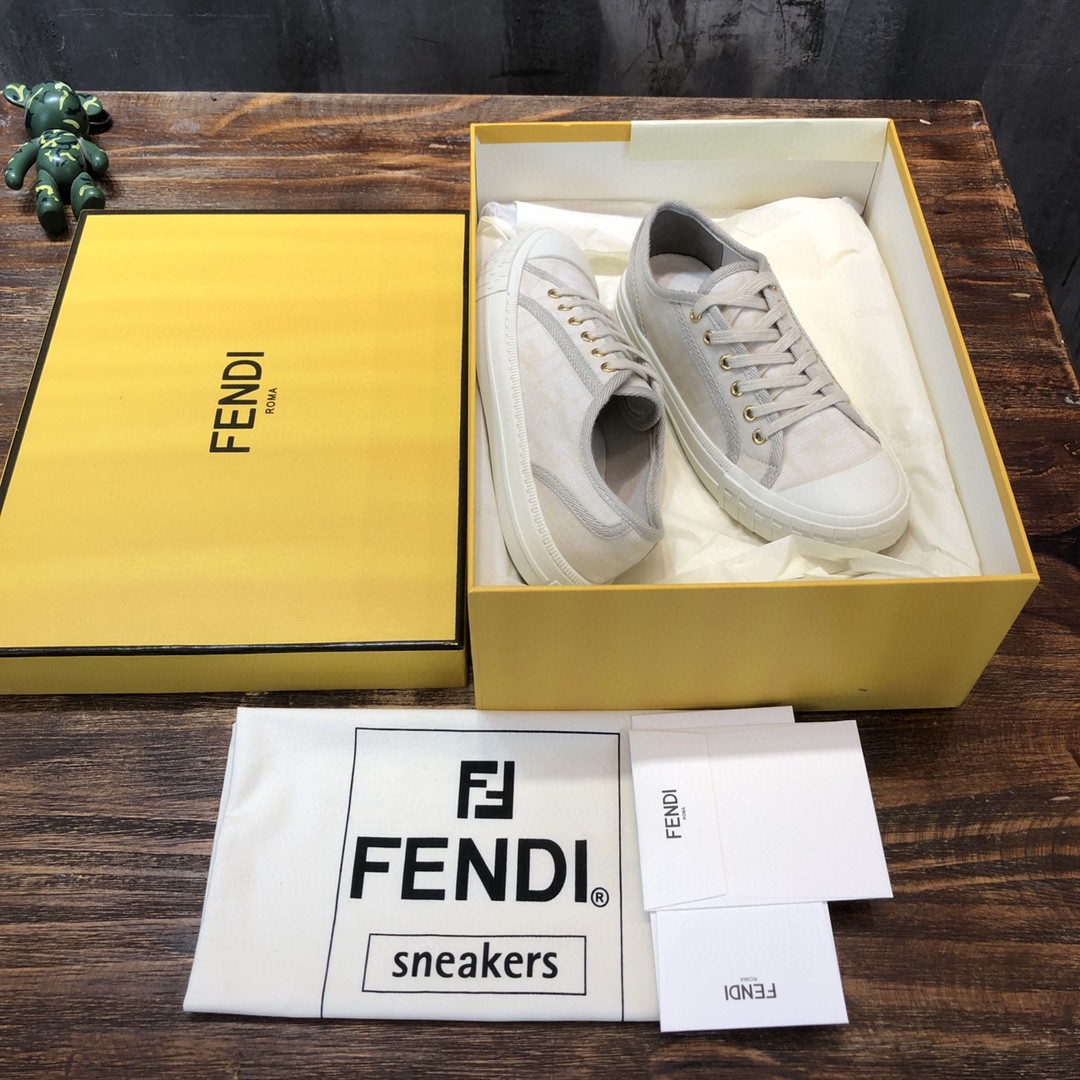 Fendi Domino Fabric Sneakers Grey For Women - Soul Replicas
