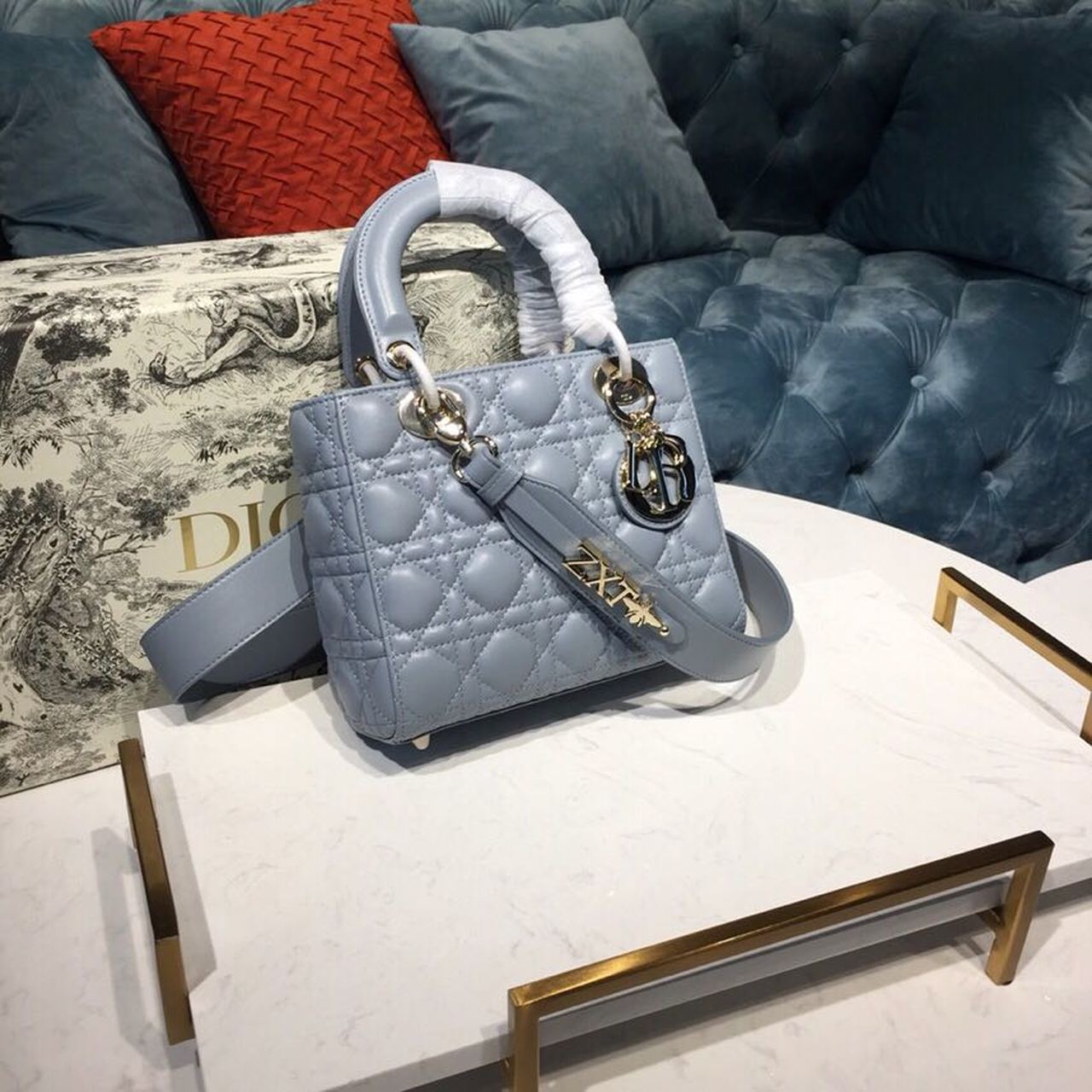Christian Dior Small Lady Dior My ABCDior Bag Denim Blue Cannage For Women 20cm/8in CD M0538OCAL_M90B - Soul Replicas