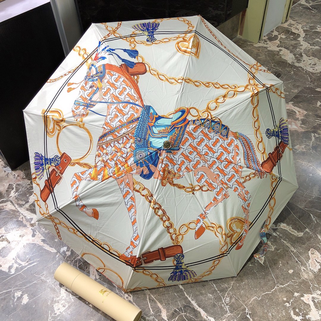 Hermes Pluie De H Folding Umbrella White - Soul Replicas