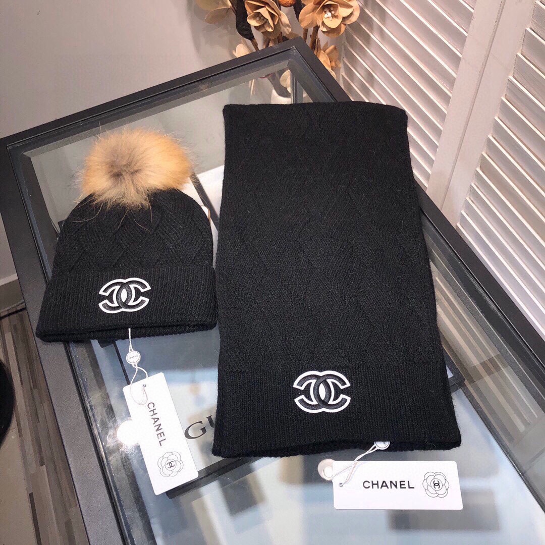 Chanel Beanie & Scarf Set In Black - Soul Replicas