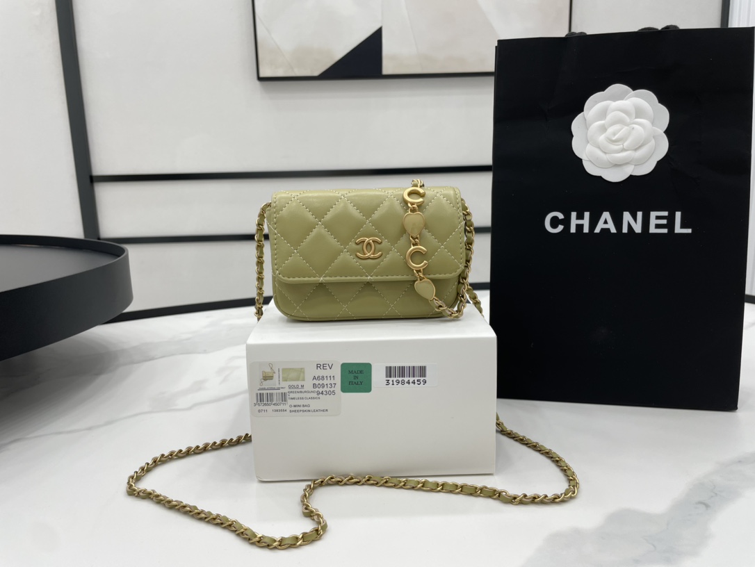 Chanel Classic Distressed Green For Women. Women-s Bags 4.7in/12cm - Soul Replicas