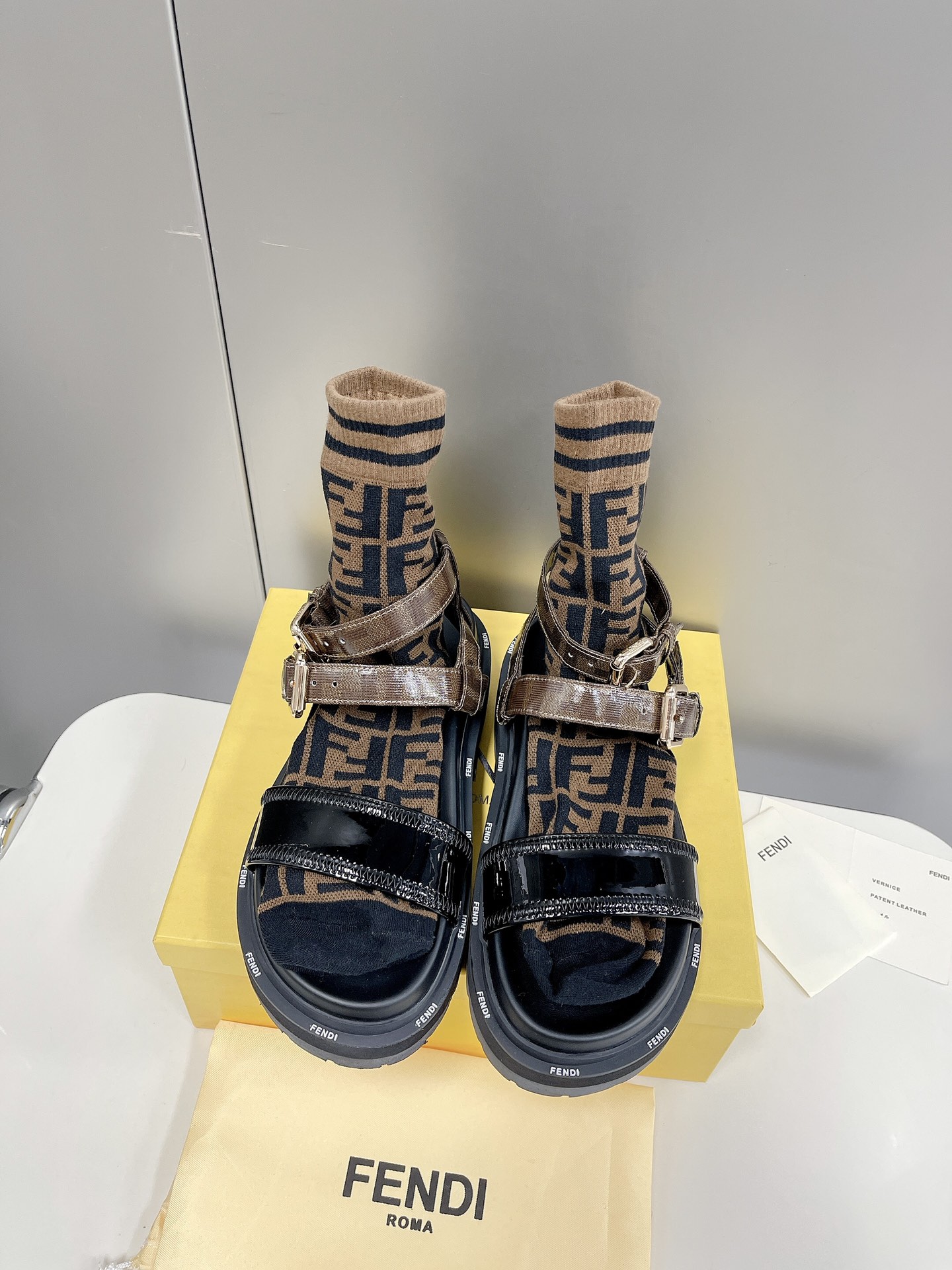 Fendi Black Jacquard Sandals For Women - Soul Replicas