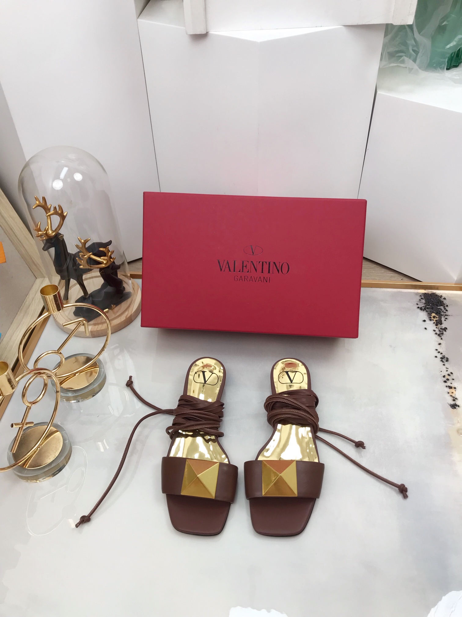 Valentino Garavani One Stud Gladiator Flat Sandals Brown For Women WS0EK9CYI - Soul Replicas