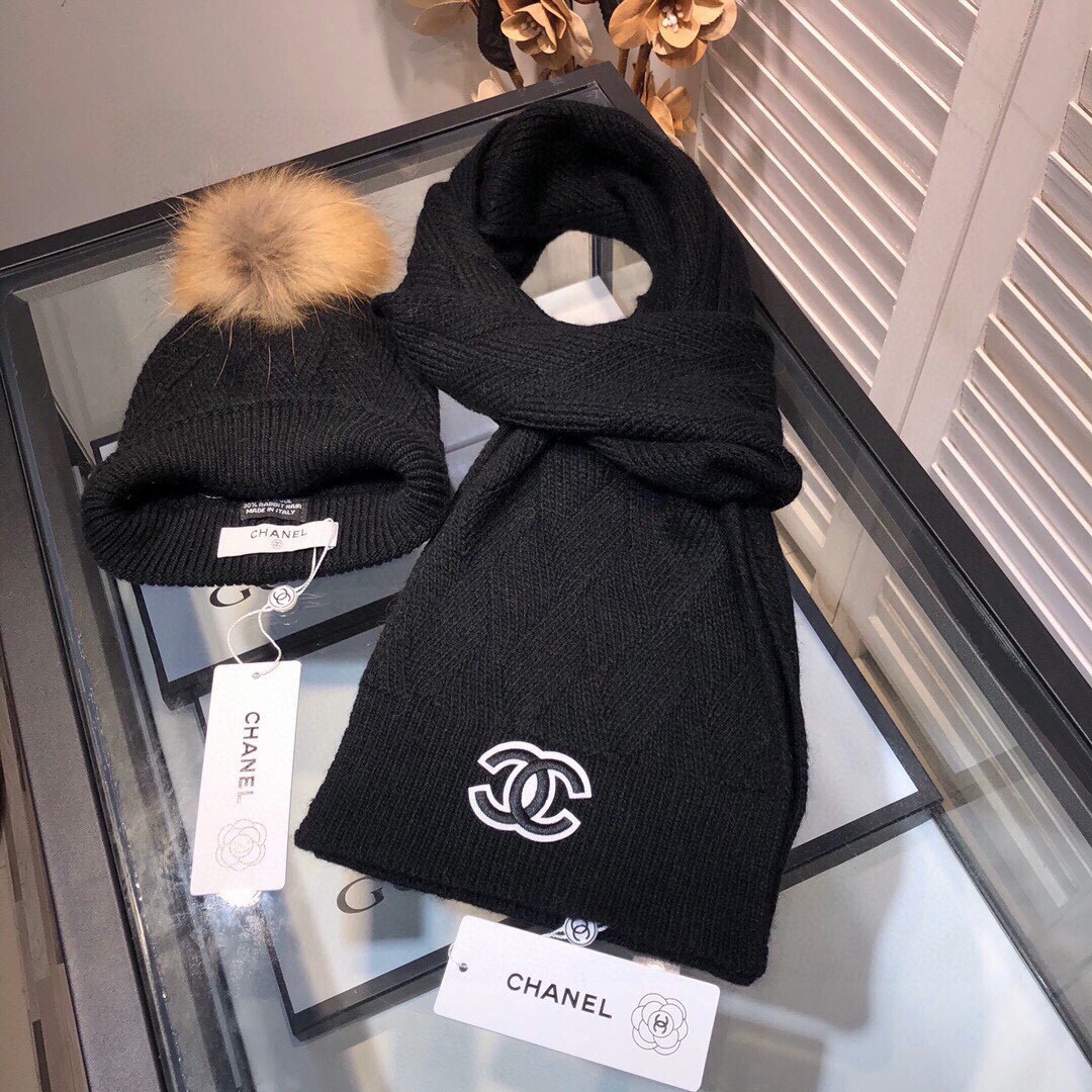 Chanel Beanie & Scarf Set In Black - Soul Replicas