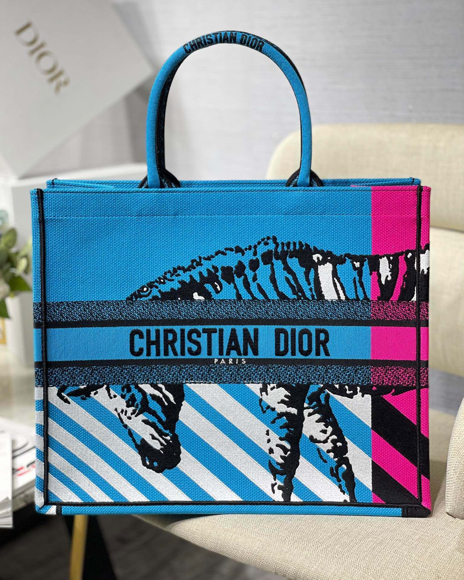Christian Dior Large Dior Book Tote Blue And Pink. For Women. Women's Handbags 16.5in/42cm CD - Soul Replicas