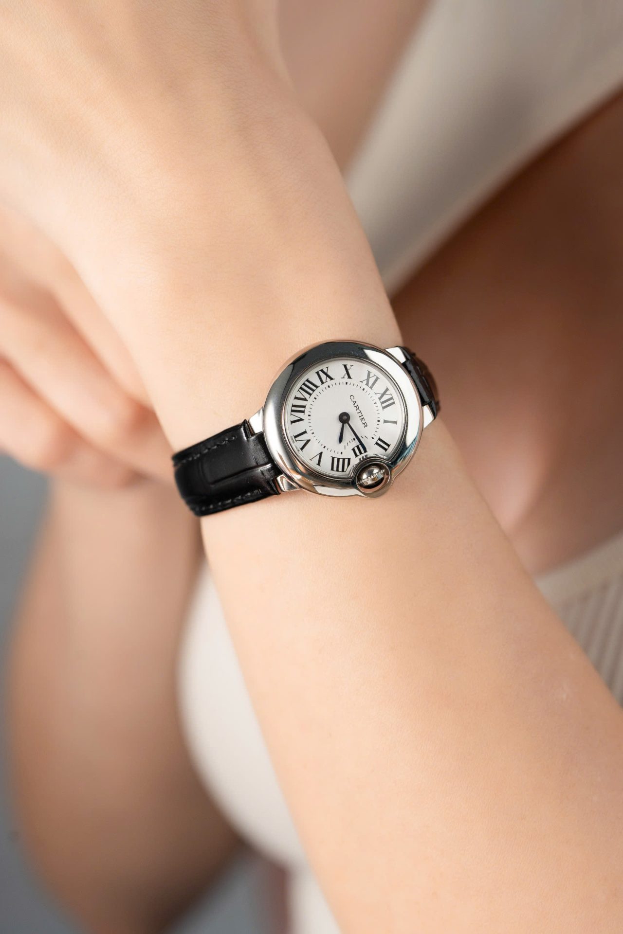 Cartier Ballon Bleu Women-s Replica 11 Watch White Dial Black Leather Strap 28mm - Soul Replicas