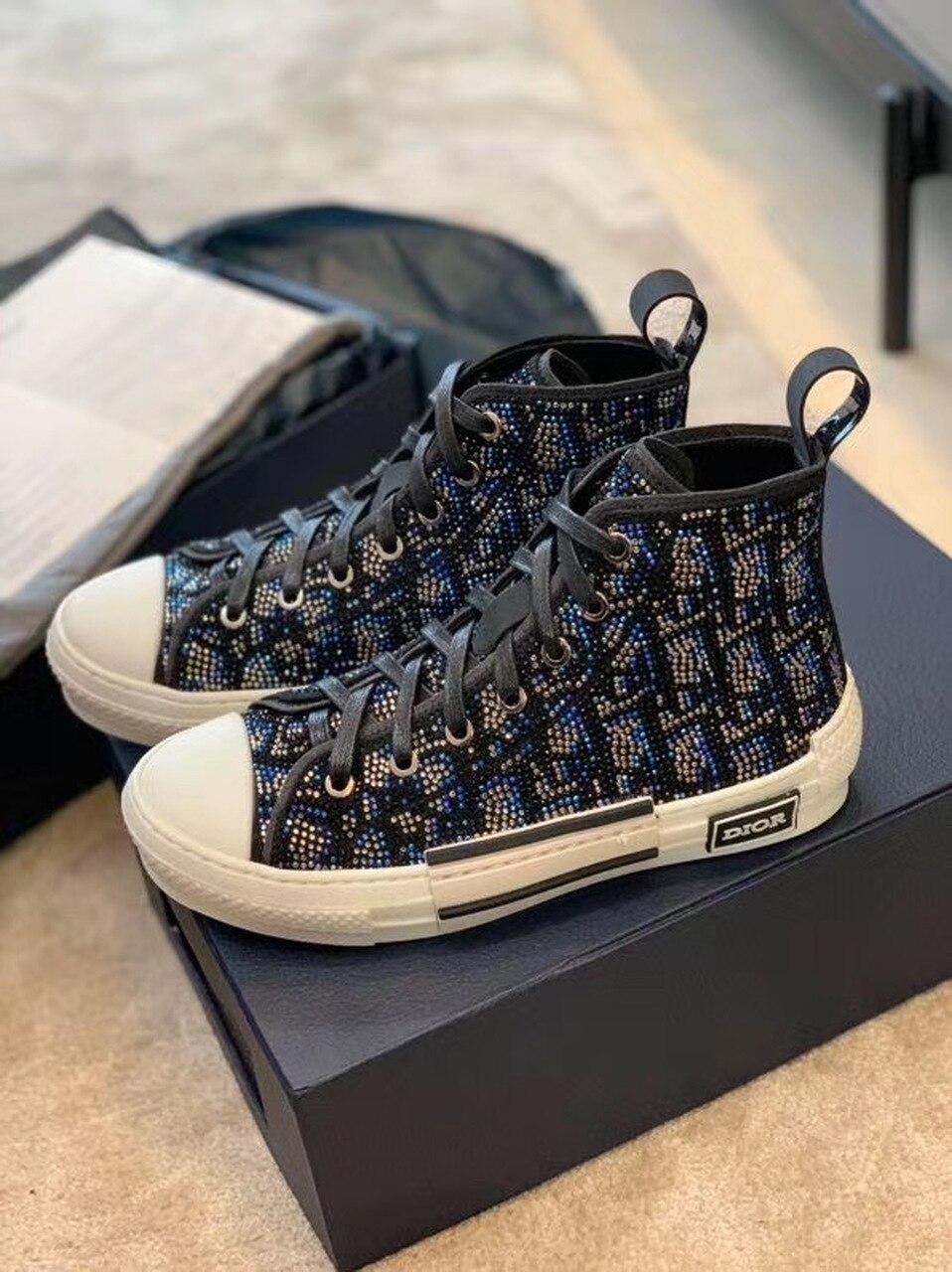 Christian Dior Crystal B23 Oblique Sneakers High-Top Sneaker For Women CD - Soul Replicas